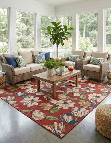 Rust Red Easy-Clean Baja Indoor / Outdoor Square Rug