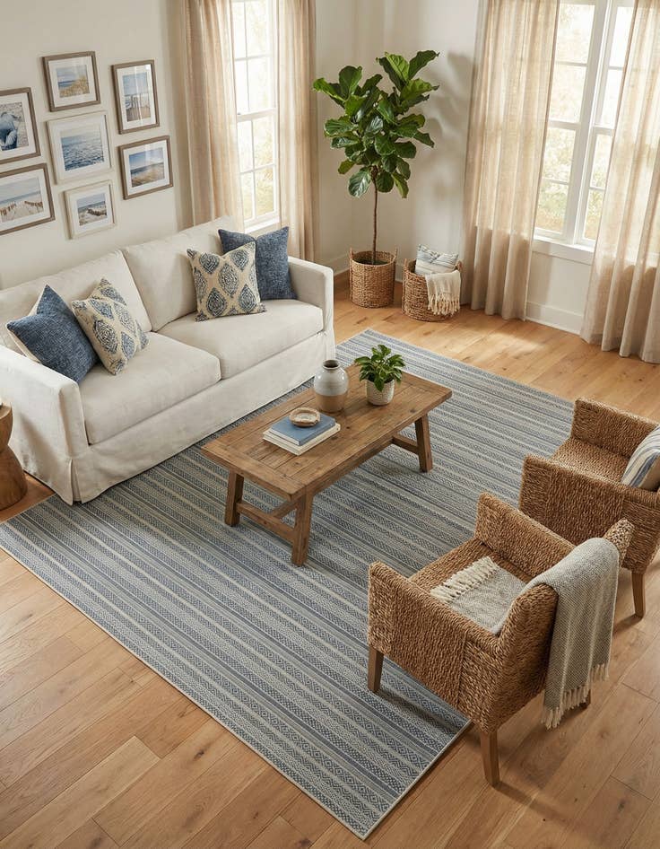 Detail image of 10' x 10'  Washable Striped Indoor / Outdoor Square Rug