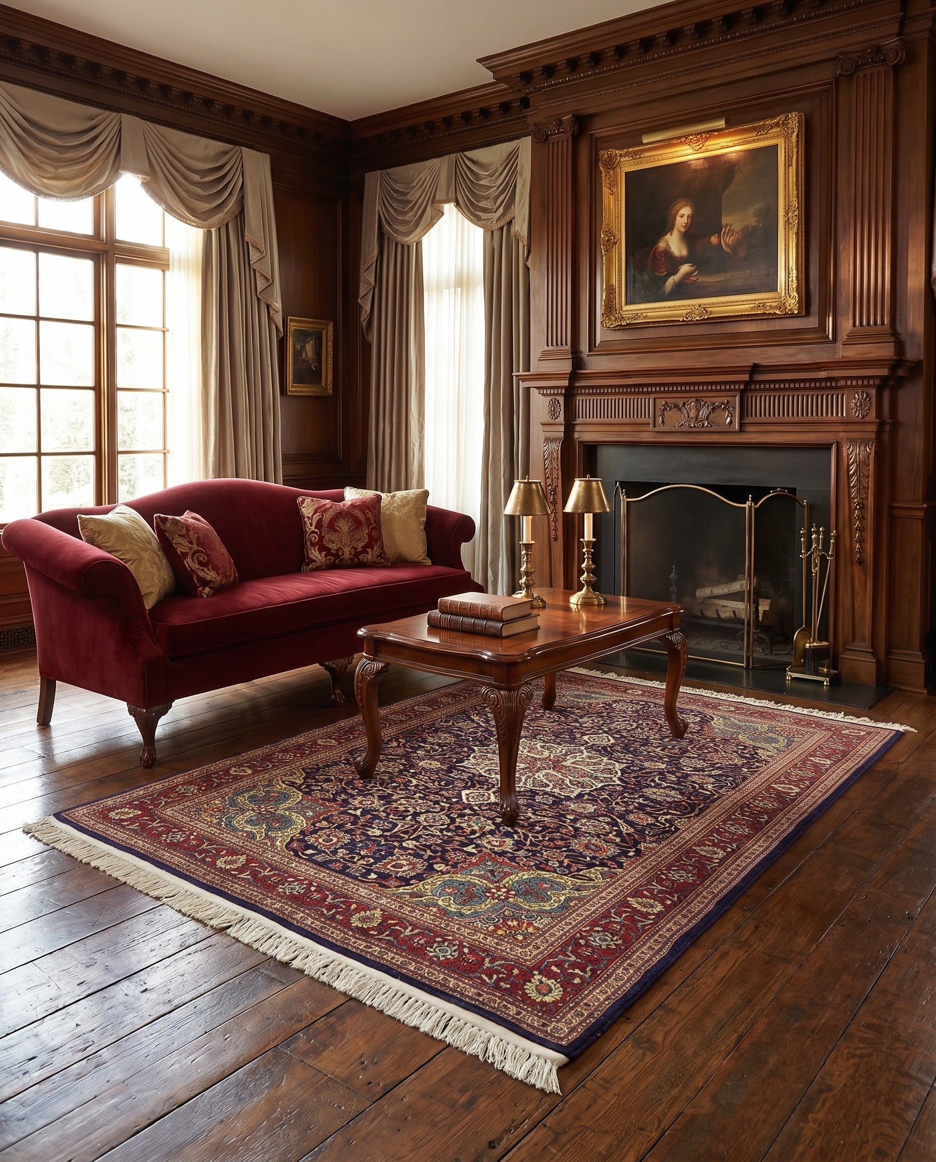 4' 4 x 7' 2 Hand Knotted Kashan Persian Wool Rug