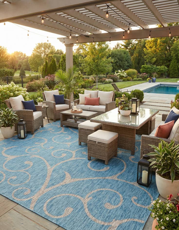 Detail image of  7' 10 x 11'  Washable Botanical Indoor / Outdoor Rug