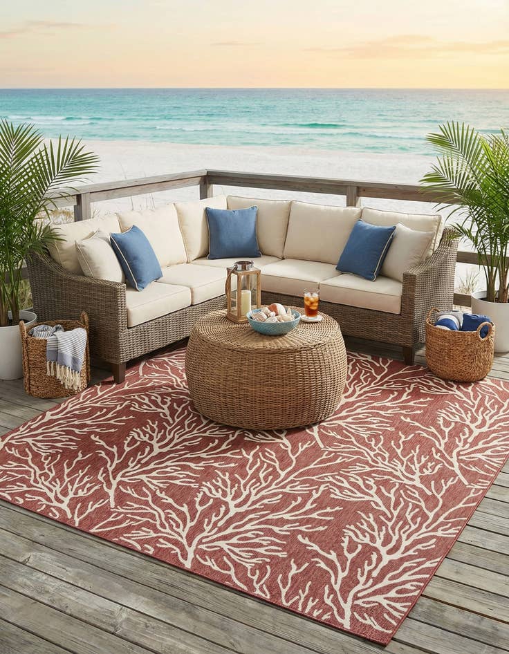 Detail image of 12' x 12'  Washable Coastal Indoor / Outdoor Square Rug