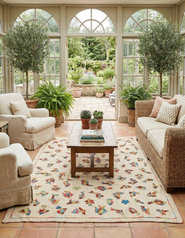 Detail image of 6' x 7' 7  Hand Woven Kilim Suzani Wool Square Rug