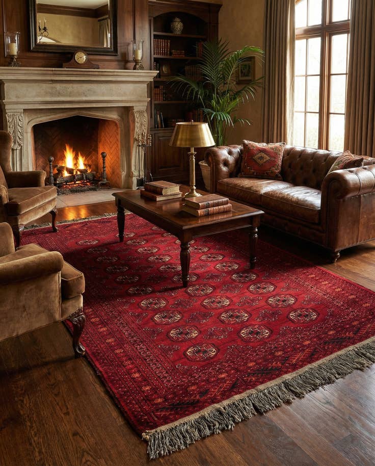 Detail image of 4' 6 x 6' 4 Hand Knotted Afghan Akhche Wool Rug