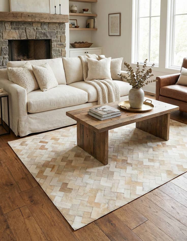 Detail image of 4' 1 x 5' 11 Cowhide Stocks Rug