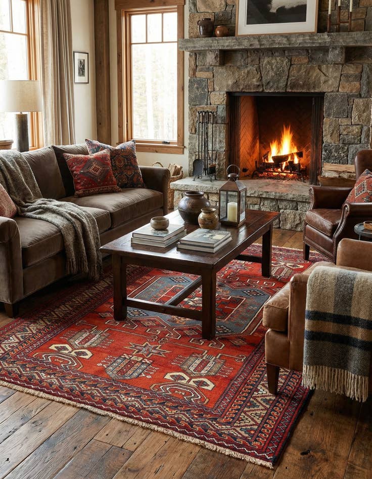 Detail image of  4' 3 x 5' 5 Torkman Wool Rug