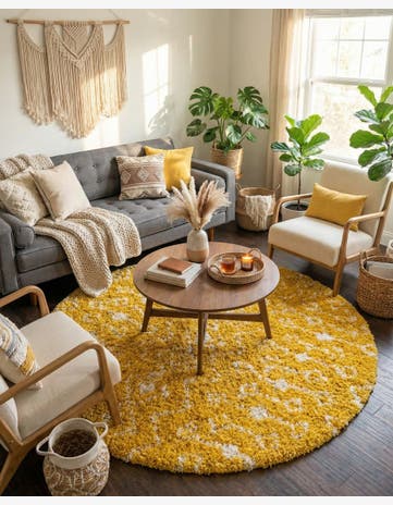 Yellow Moroccan Trellis Shag Round Rug