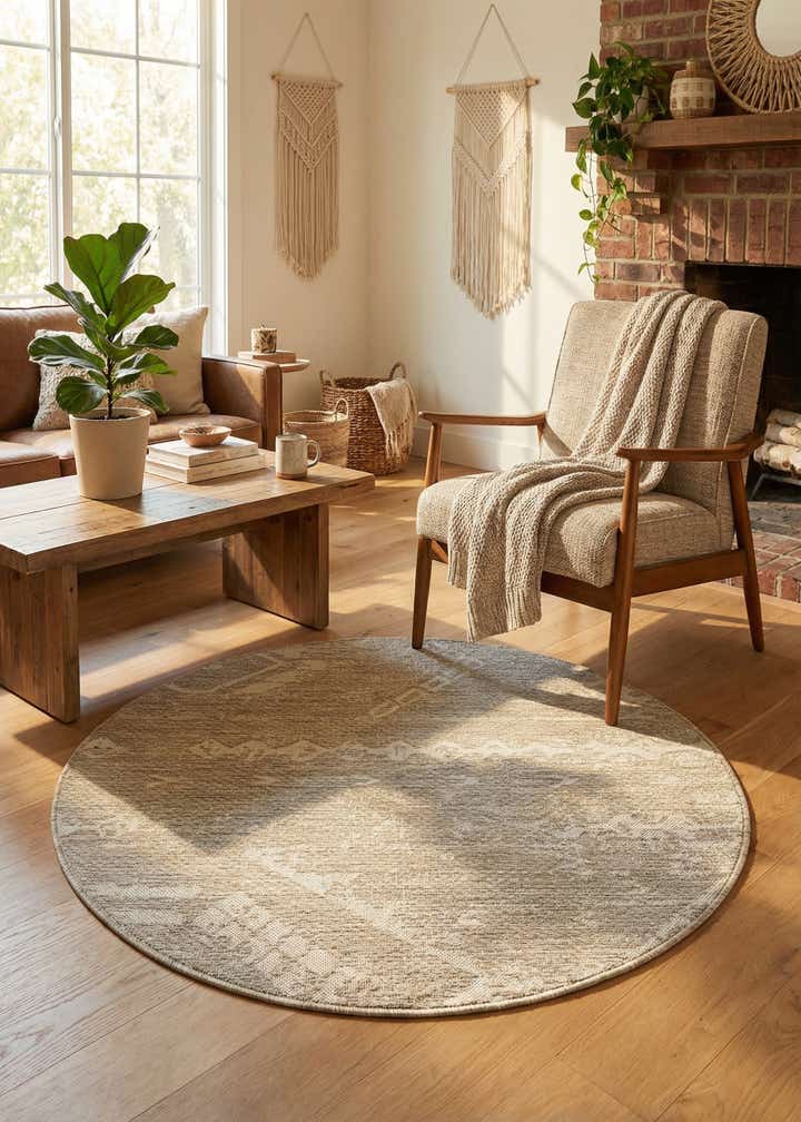 4' x 4' Easy-Clean Bohemian Indoor / Outdoor Round Rug