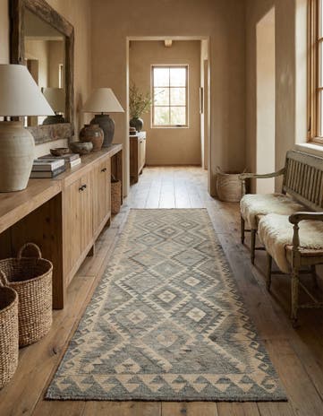 2' 9 x 9' 9 Hand Woven Kilim Maymana Wool Runner Rug