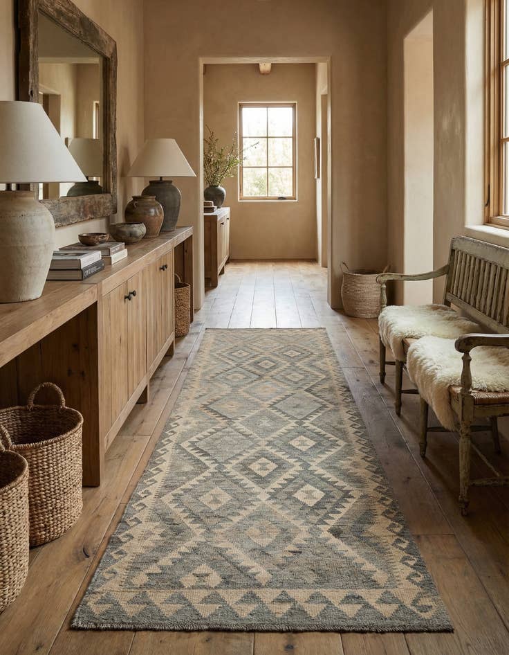 Detail image of 2' 9 x 9' 9  Hand Woven Kilim Maymana Wool Runner Rug