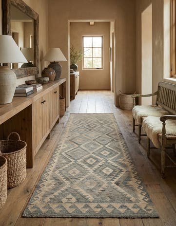 2' 9 x 9' 9 Hand Woven Kilim Maymana Wool Runner Rug