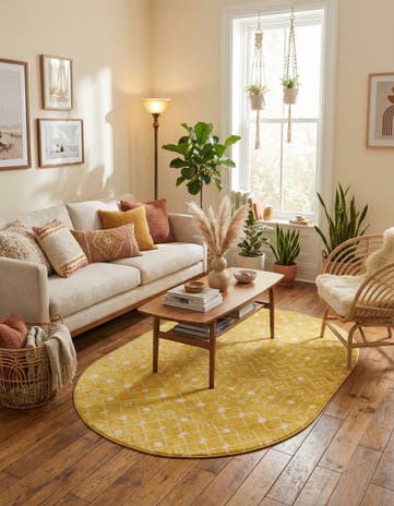 Yellow Moroccan Trellis Oval Rug