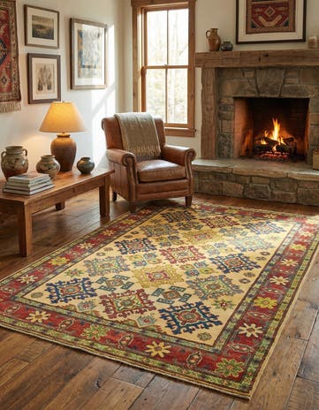 4' x 6' 4 Hand Knotted Kazak Rug