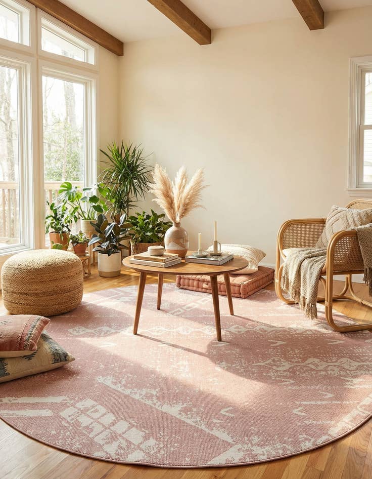 Detail image of 13' x 13'  Washable Bohemian Indoor / Outdoor Round Rug