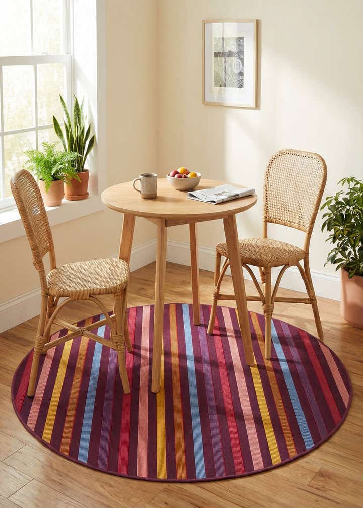 4' x 4' Easy-Clean Ribbon Indoor / Outdoor Round Rug