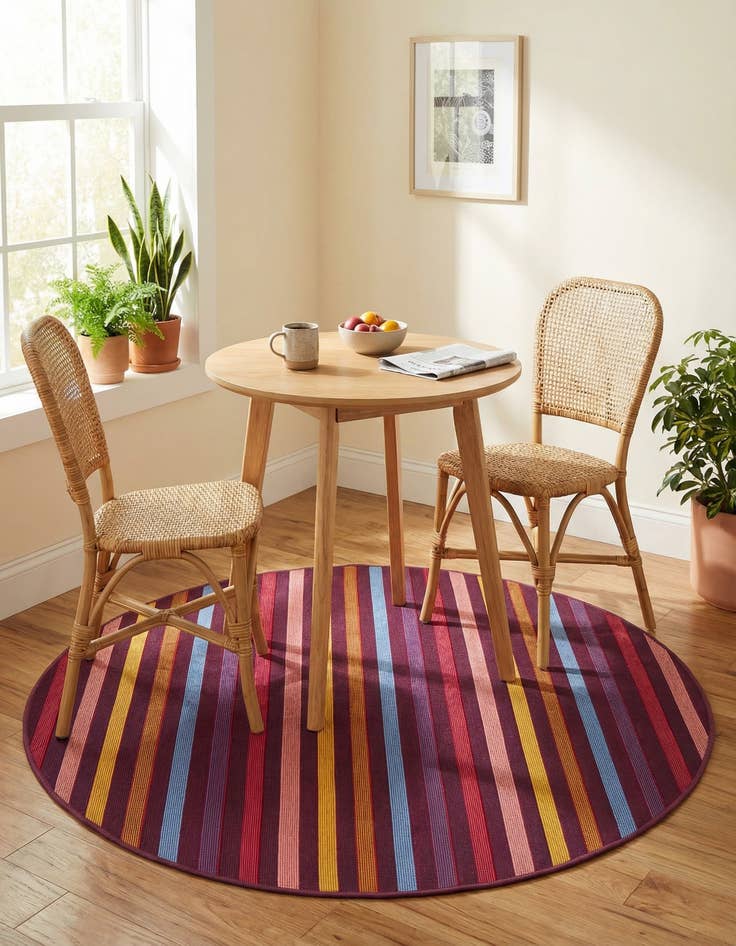 Detail image of 4' x 4'  Washable Striped Indoor / Outdoor Round Rug