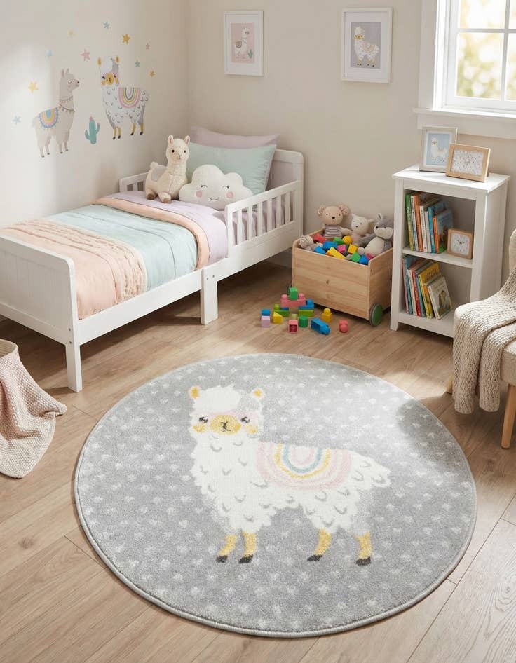 Detail image of 3' 3 x 3' 3 Llama Whimsy Kids Round Rug