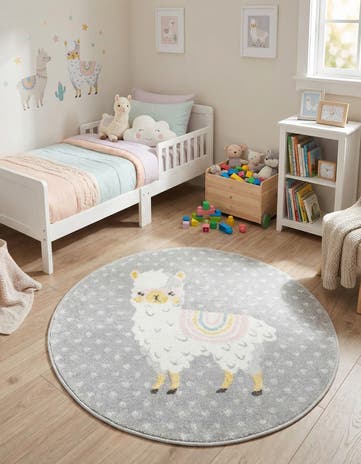 3' 3 x 3' 3 Llama Whimsy Kids Round Rug