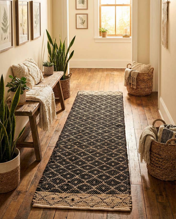 Detail image of 2' 2 x 8' Hand Woven Chindi Trellis Runner Rug