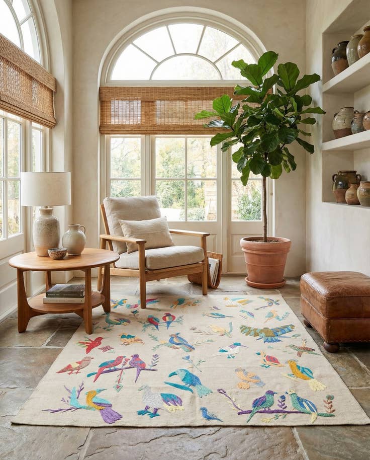 Detail image of 5' 2 x 6' 2 Hand Woven Kilim Suzani Wool Rug