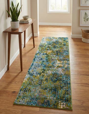 Blue Green Washable Spectrum Runner Rug