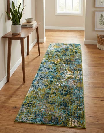 Blue Green Washable Spectrum Runner Rug