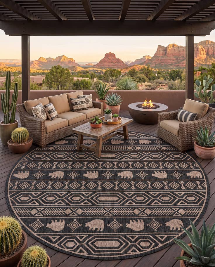Detailansicht von 400cm x 400cm Leicht zu reinigen Southwestern Innen- / Aussenbereich Rund Teppich