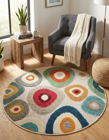 3' x 3' Easy-Clean Casablanca Indoor / Outdoor Round Rug