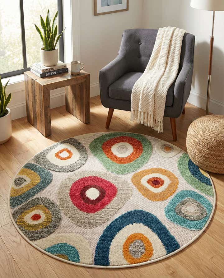 3' x 3' Easy-Clean Casablanca Indoor / Outdoor Round Rug