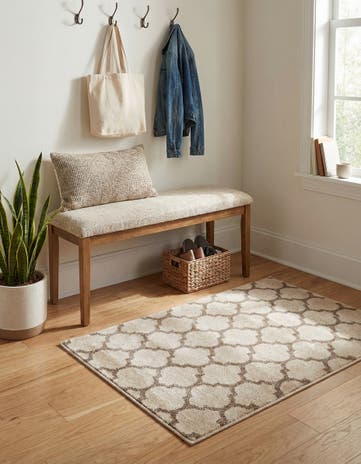 Beige and Light Brown Lattice Rug