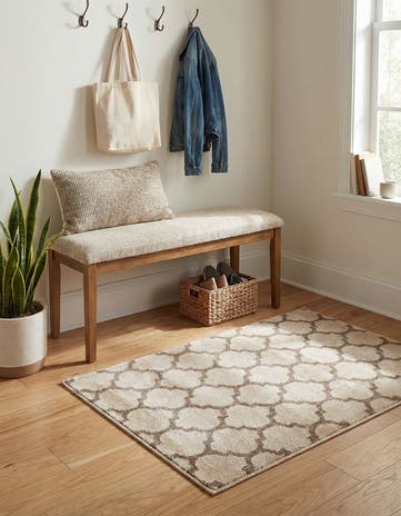 Beige and Light Brown Lattice Rug