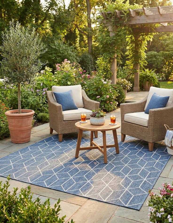 Detail image of  7' 10 x 7' 10  Washable Lattice Indoor / Outdoor Square Rug