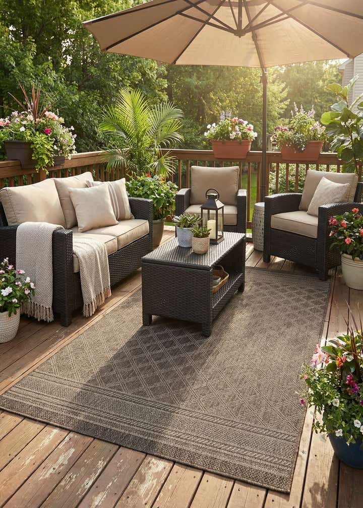 5' 1 x 8' Easy-Clean Trellis Indoor / Outdoor Rug