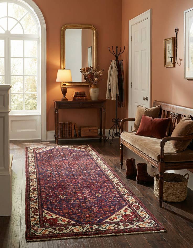 Detail image of 3' 6 x 9' 10  Hand Knotted Hossainabad Persian Wool Runner Rug