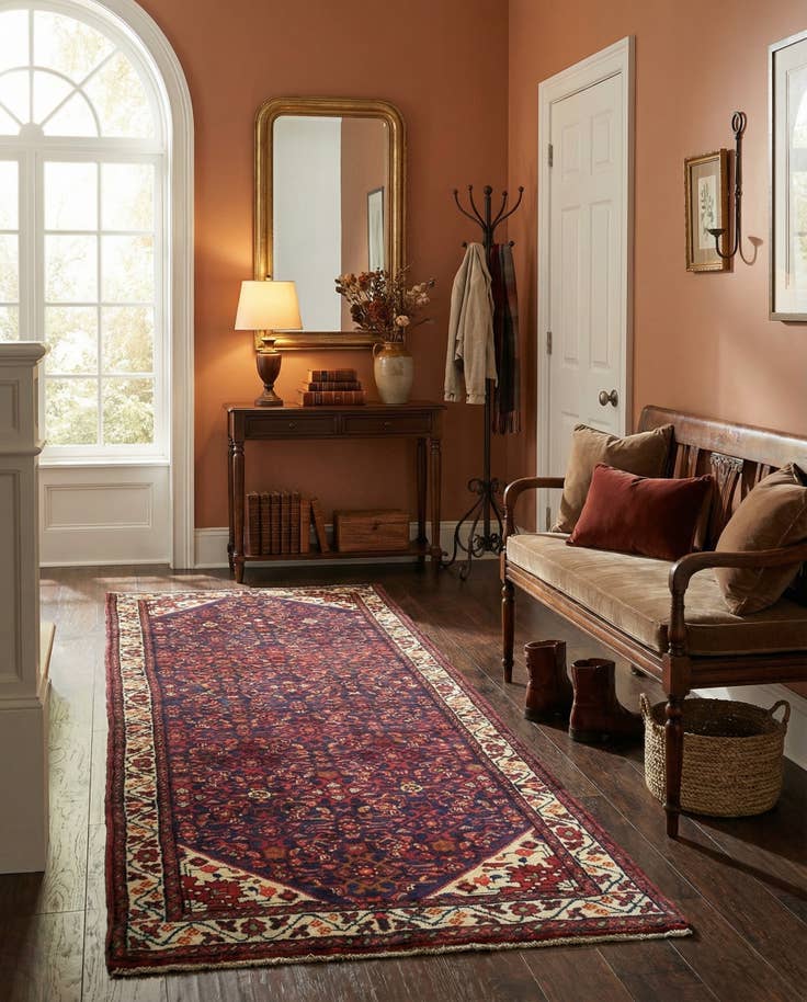 Detail image of 3' 6 x 9' 10 Hand Knotted Hossainabad Persian Wool Runner Rug