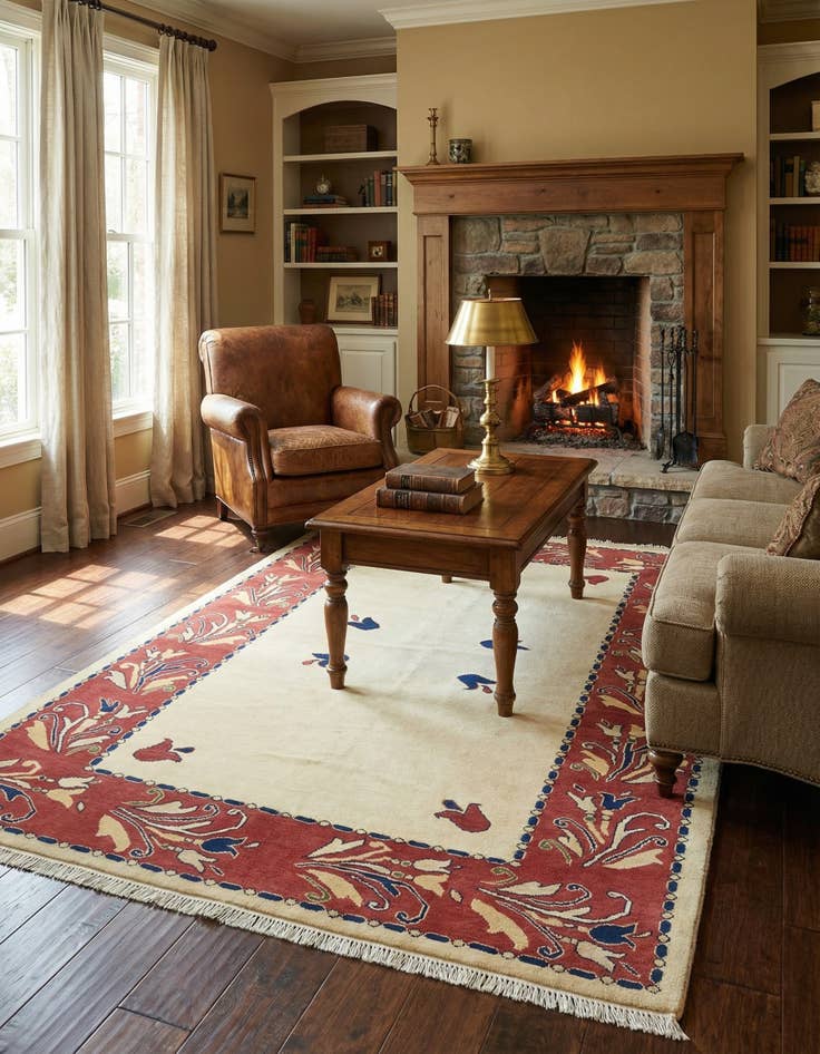 Detail image of 5' 7 x 8' Hand Knotted Peshawar Ziegler Rug