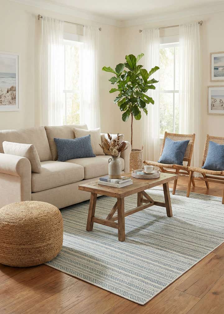 6' x 9' Easy-Clean Striped Indoor / Outdoor Rug