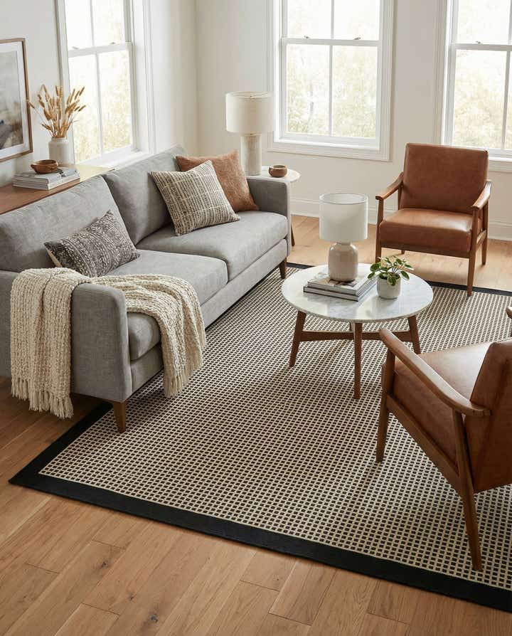 7' 10 x 7' 10 Easy-Clean Border Indoor / Outdoor Square Rug