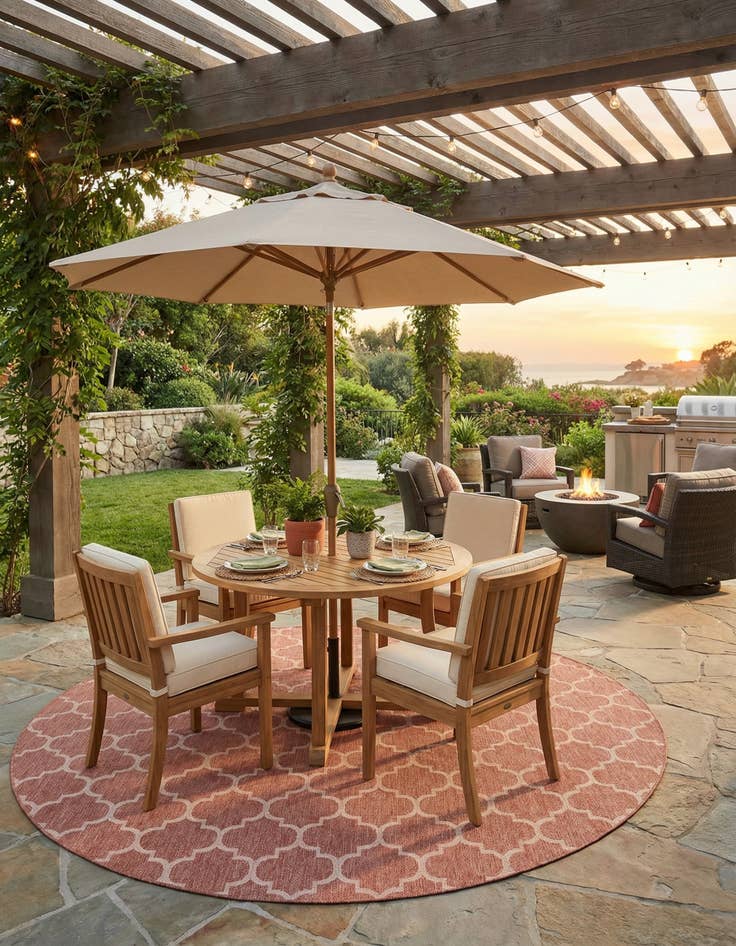 Detail image of  13' x 13'  Washable Lattice Indoor / Outdoor Round Rug