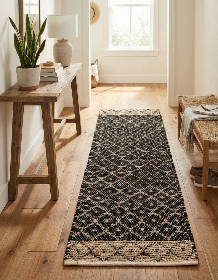 Detail image of  2' 2 x 6' 1  Hand Woven Chindi Trellis Runner Rug