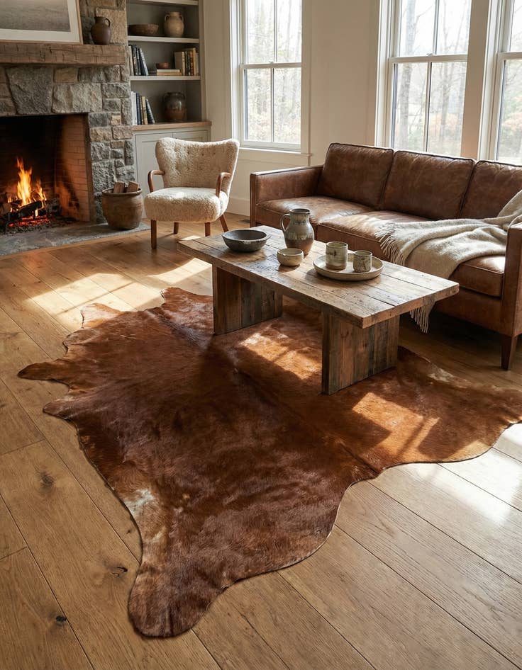 Detail image of 4' 8 x 6' 1 Cowhide Leather Rug