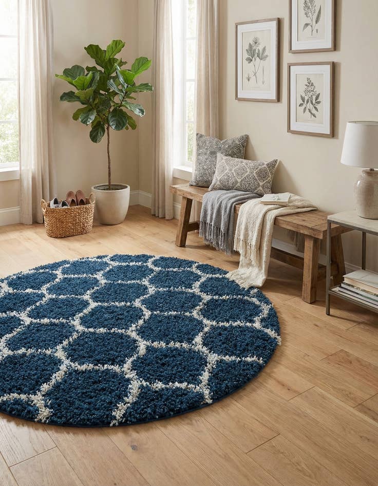 Detail image of  5' 3 x 5' 3 Lattice Shag Round Rug