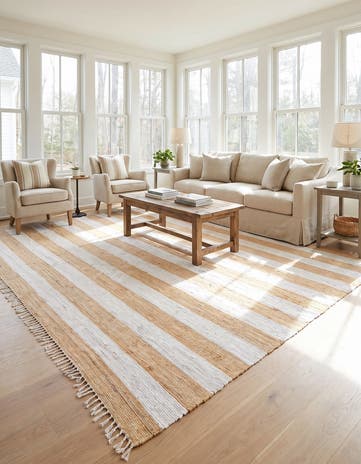 Beige Hand Woven Chindi Rag Rug