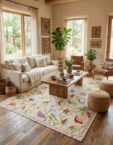 8' x 9' 4 Hand Woven Kilim Suzani Wool Rug