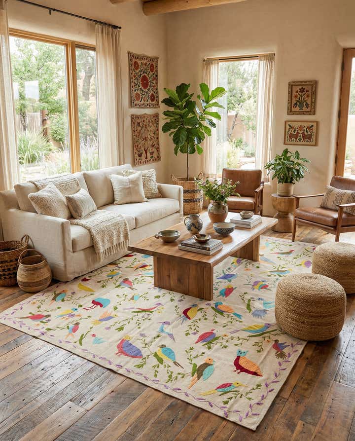 8' x 9' 4 Hand Woven Kilim Suzani Wool Rug