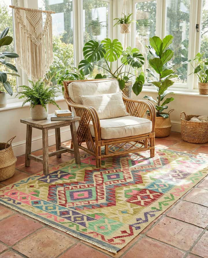 3' 6 x 5' Hand Woven Kilim Maymana Wool Rug