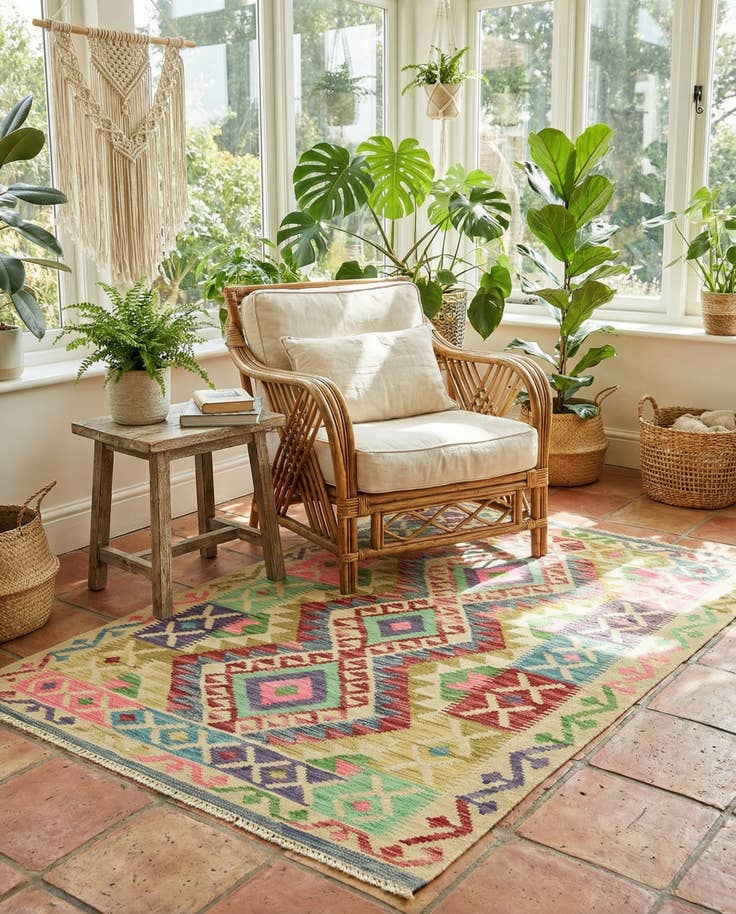 Detail image of 3' 6 x 5' Hand Woven Kilim Maymana Wool Rug