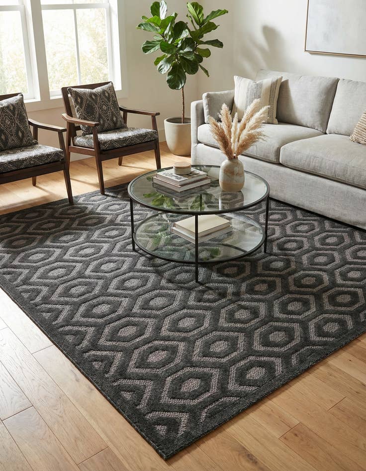 Detail image of 7' 10 x 7' 10 Easy-Clean Trellis Textured Indoor / Outdoor Square Rug