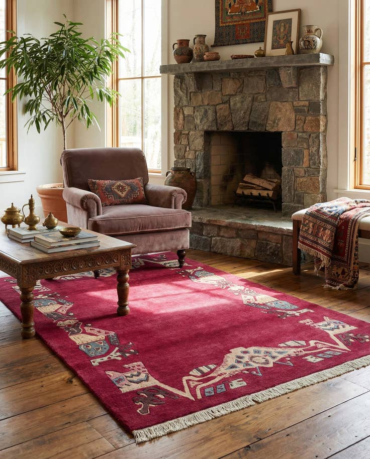 Detail image of 4' 1 x 6' Hand Knotted Tibet Wool Rug