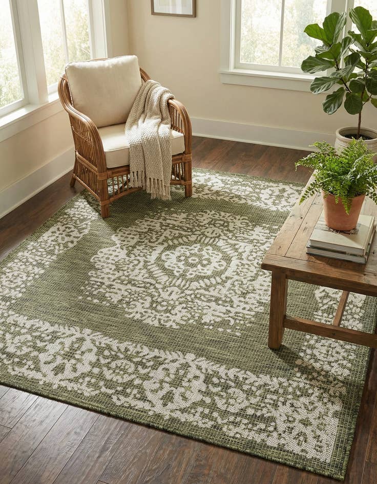 Detail image of 5' 3 x 5' 3  Washable Traditional Indoor / Outdoor Square Rug