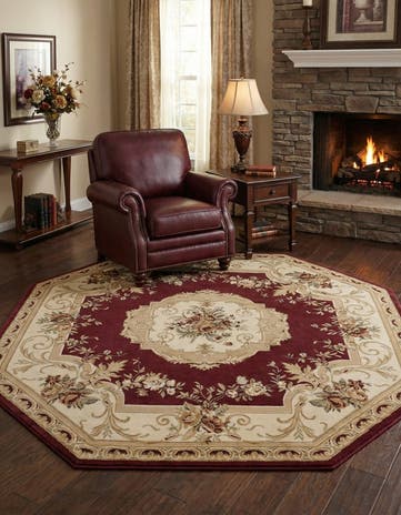 Red Classic Aubusson Octagon Rug